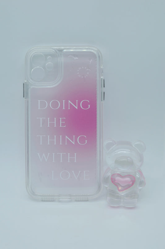 Funda protectora para iPhone con soporte para celular de oso con corazón