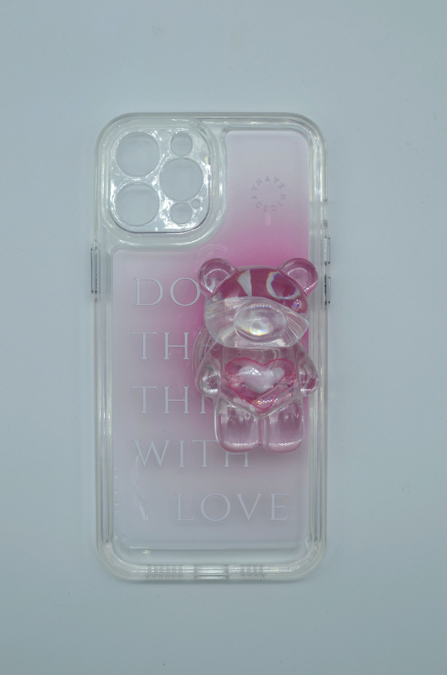 Funda protectora para iPhone con soporte para celular de oso con corazón