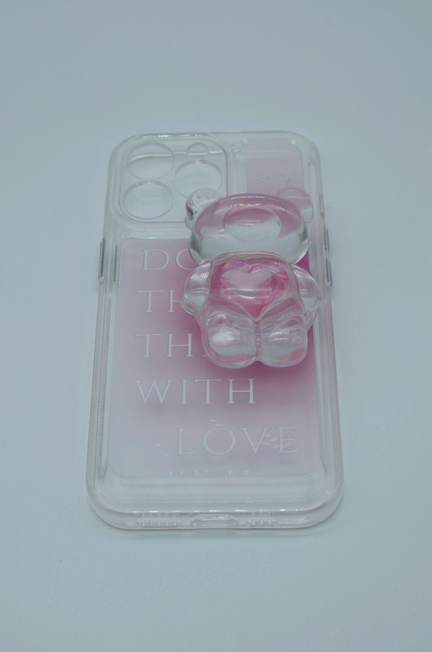 Funda protectora para iPhone con soporte para celular de oso con corazón