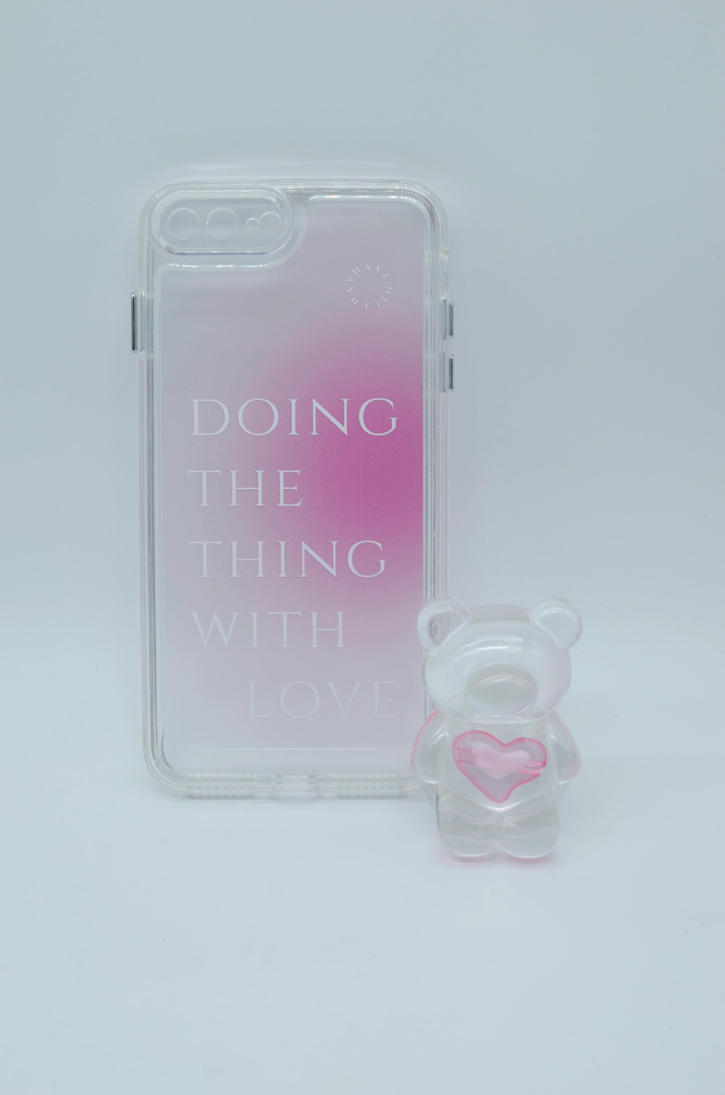 Funda protectora para iPhone con soporte para celular de oso con corazón